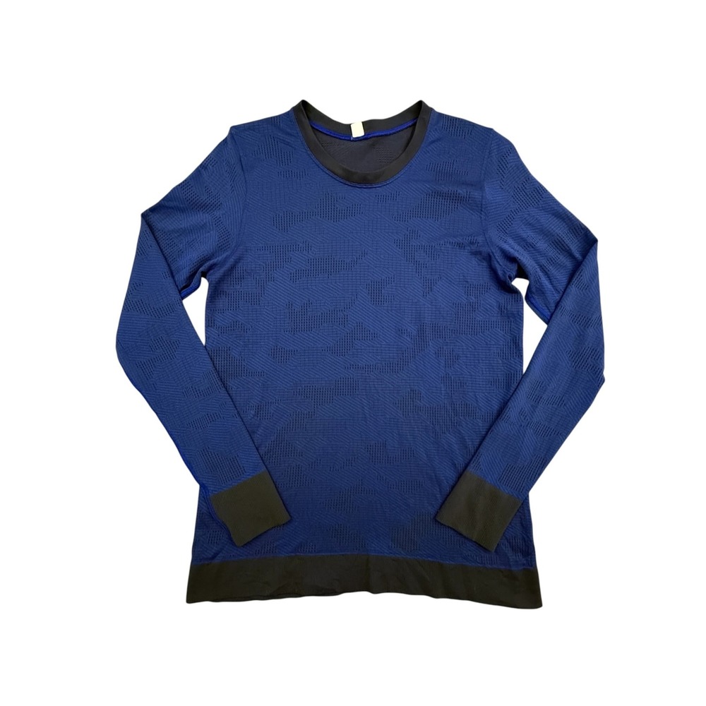 Lululemon Swiftly Tech Long Sleeve Women 8 Blue Camo Mesh Breathable Activewear